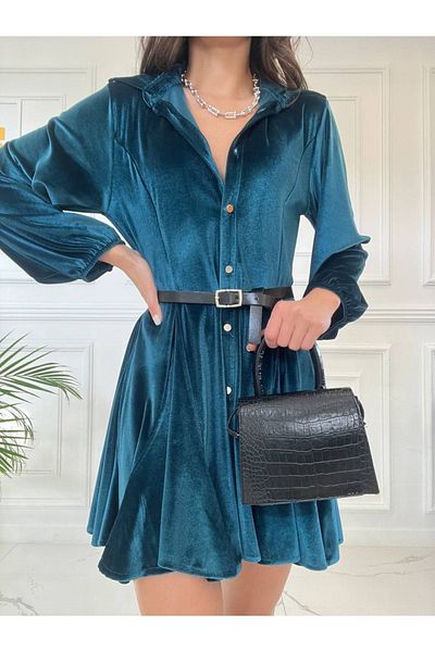 MADAME MELEK Rochie din catifea albastra Rochie de Craciun