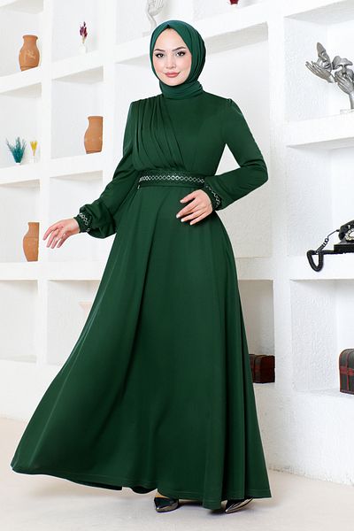 ModaMerve Emerald Stone Detailed Dress - Dvl272
