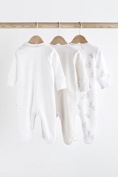 Next Baby 100% Cotton White Rabbit Patterned 3-Piece Overalls Set