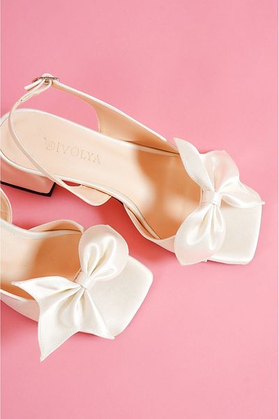 DİVOLYA Ribbo Beige Satin Bow (6CM) Heeled Sandals