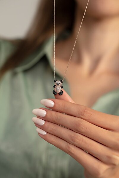 Lapidaria Panda Temalı Gümüş Kaplamalı Zirkon Taşlı Kolye