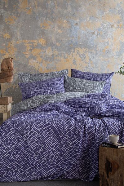 Leruum London طقم غطاء لحاف منقط باللون الأرجواني - مقاس كبير 240×220، 4 كيس وسادة طقم مهر مكون من 6 قطع