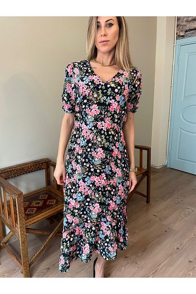Natavan DRESS FLOWER PATTERNED BLACK