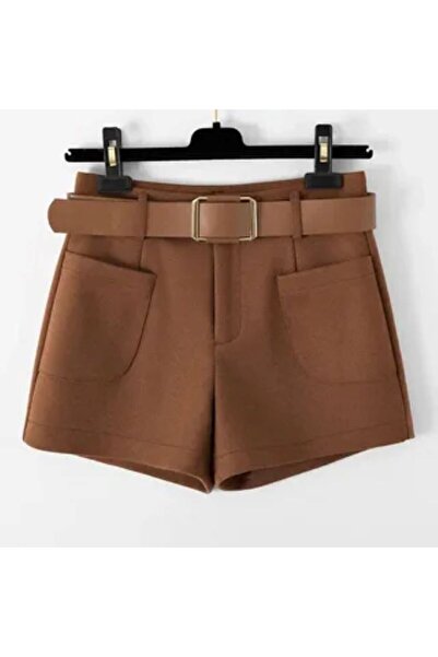 Lerix mod Lerixmod Krep Kumaş Kahve Renk Cepli Şort Kemer Harıcı Dır Sadece Görsel Olarak Kullnıldı