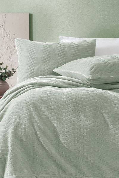 Yataş Dazel Double Blanket Bedspread Set 240X225 cm - Sage
