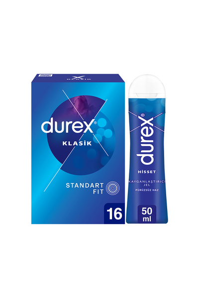 Durex Klasik Prezervatif 16'lı+ Kayganlaştırıcı Jel Hisset 50 ml