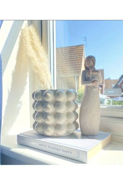 DNZDESIGN White Color Bubble Concrete Vase - H&M Model Spoon Holder, Flower Pot