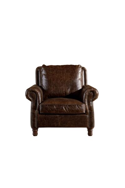 Hanel Mobilya Richard Hakiki Deri Berjer koyu Kahve