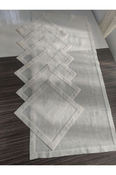 Etamin nakisim Sarra Linen 7 Parça Salon Takımı Runner Ve 6 Adet Peçete Krem ...