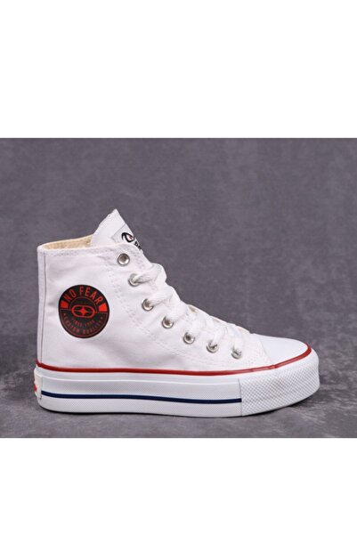 No Fear Yüksek Tabanlı Uzun Bağcıklı Keten Konvers Ayakkabı Sneaker