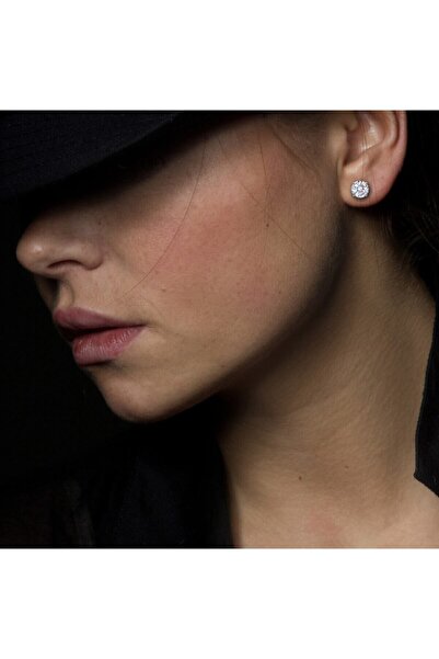 Jewelry For Light 925 Ayar Gümüş, 7mm,beyaz Yuvarlak Kesim (ROUND-BRİLLİANT CUT) Tektaş, Zirkon Küpe