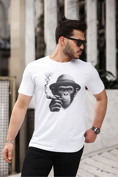Blah ανδρικό μπλουζάκι - White Monkey Quit print, ArtTificial Intelligence Design, 100% βαμβάκι, Άνετη χτενισμένη εφαρμογή @xai
