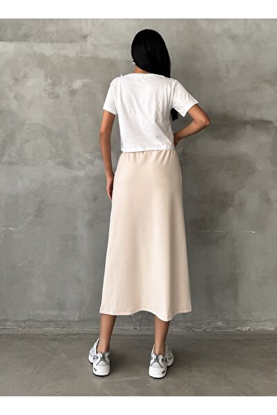 Domoda Maxi de damă în modal bej - elastic, elastic și detaliat cu nervuri @zamora