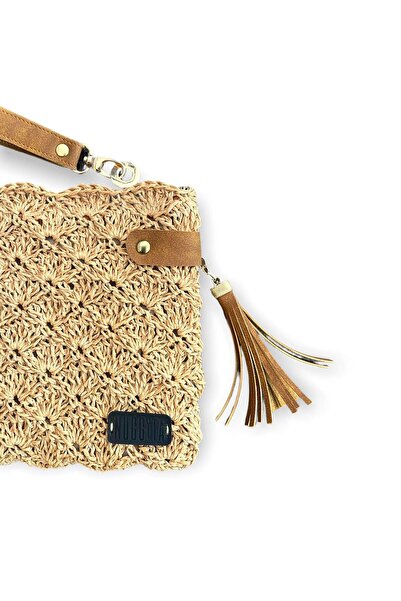 Nuggita Kadın Handmade Hasır Renk Clutch Portföy Çanta