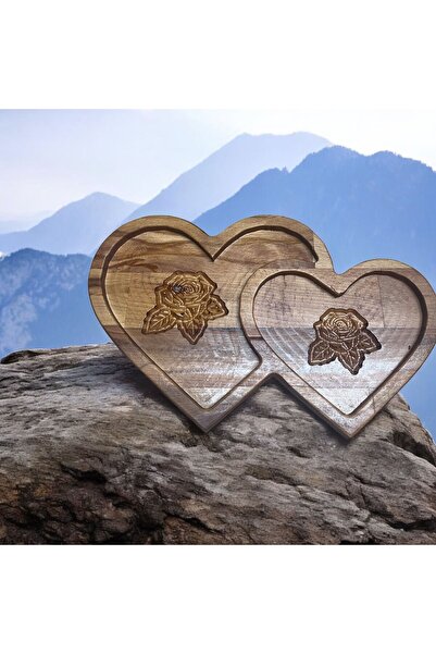 Ayd ahşap صينية تقديم هدايا منحوتة على شكل قلب مزدوج