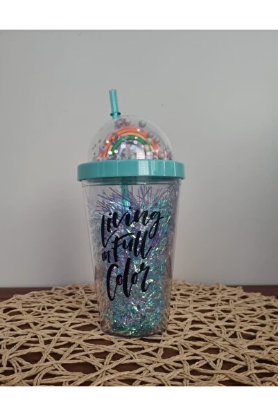 ARD Desenli Kapaklı Pipetli Mika Bardak