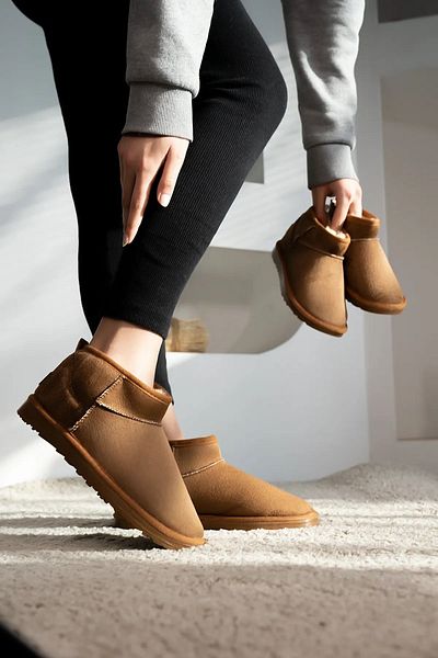 Pierre Cardin Tan and Cinnamon Color Ultra Mini Suede Γυναικείες Μπότες - Χειμερινή σόλα με γούνα στο εσωτερικό