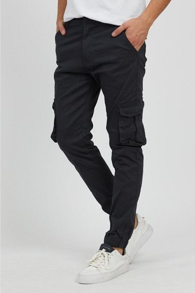 Serseri Men's Anthracite Slim Fit Denim Cargo Pants - Flexible, Elastic Legs and Buttons
