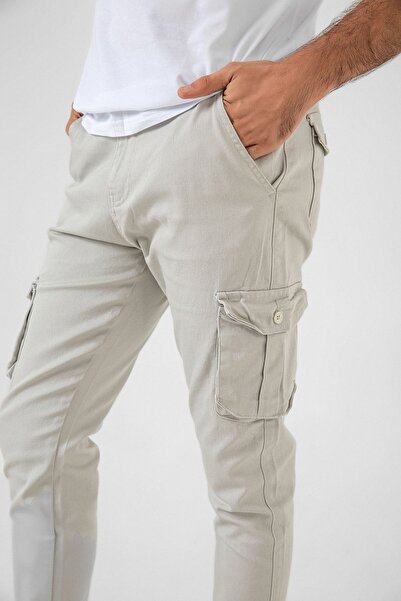 Domoda Сірі габардинові чоловічі брюки-карго з еластичної тканини на блискавці та з кишенями