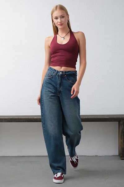 Maule Blaue, locker sitzende Ballon-Jeans mit hoher Taille, Baggy-Jeans, lockere Damen-Ballonhose @ Matera