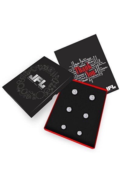 Jewelry For Light 925 Ayar Gümüş, 3'lü Set, 4mm, 5mm, 6m, Yuvarlak, Tektaş Zirkon, Pimli Küpe