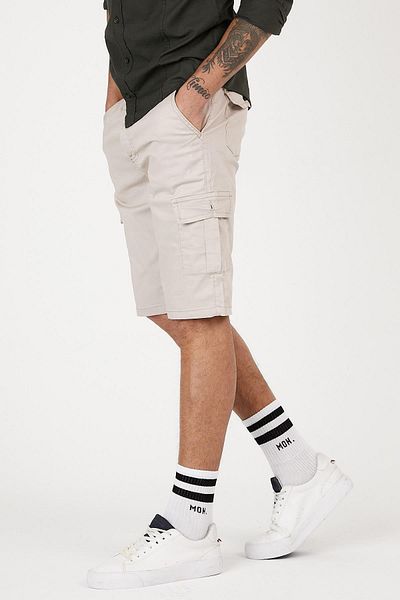 Domoda Μπεζ Slim Fit None Τζιν Ανδρικό σορτς Jean Cargo από ελαστικό ύφασμα με πλαϊνές τσέπες