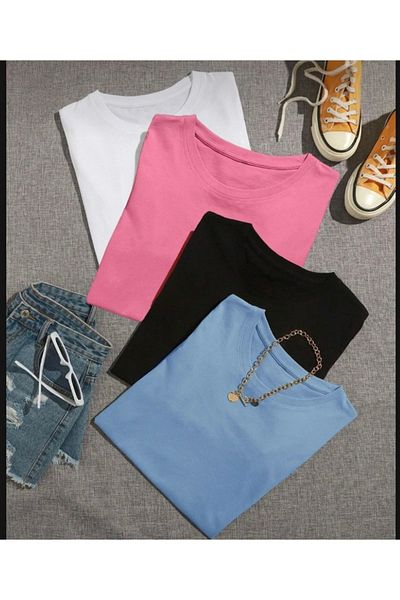 BYMEER Baby Blue Μαύρο Ροζ Λευκό Σετ 4 μπλουζάκια Oversize