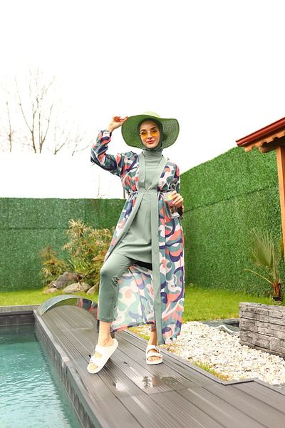 ButikKardelen Camellia Hijab Swimsuit - Patterned on 5 Pieces, Model 10363