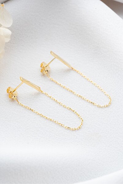 Silvano Jewelry 925 Ayar Gümüş Gold Zincir Küpe