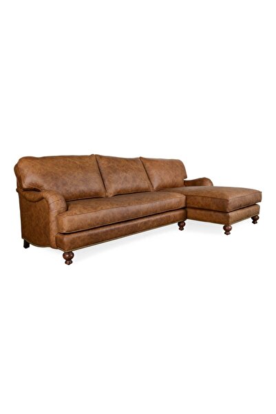 Hanel Mobilya English Arm Köşe Koltuk Minderli Kahve Hakiki Deri Kanepe