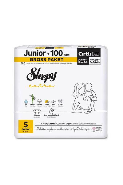 Sleepy Extra Baby Diapers for Daily Activity - Gross Pack, Size 5 Junior, 100 Pieces