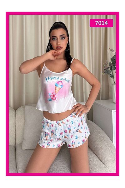 Maxpera Set pantaloni scurți cu curele de frânghie pentru femei din satin - 7014