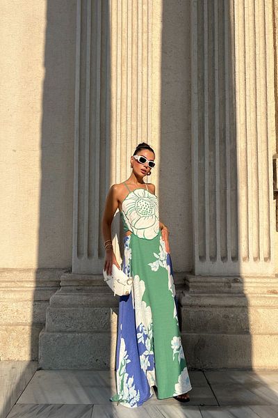 Seda Yalçın Atelier Πολύχρωμο λινό φόρεμα Positano - Δέσιμο στην πλάτη και στάμπα λουλουδιών