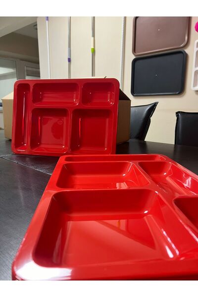 Baby Turco Mutfak Ekipmanları Polikarbon 5 Gözlü Self Servis  KIRMIZI Tabldot...