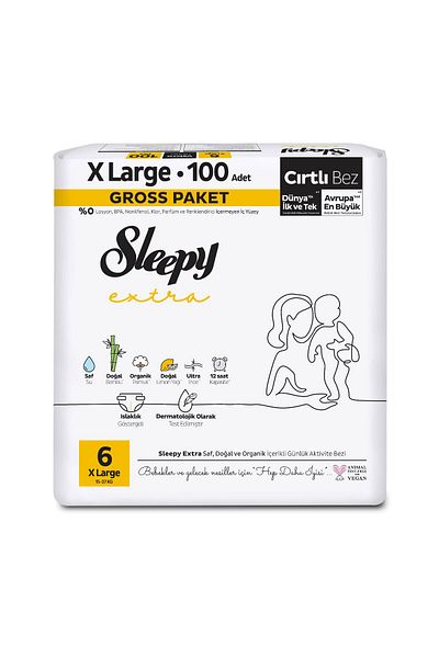 Sleepy Extra Baby Diapers for Daily Activity - Gross Pack, Size 6, Xlarge 100 Pieces