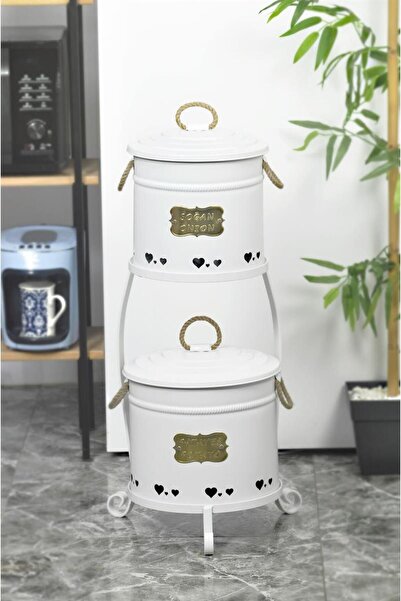 Yıldıray Metal Büyük Beyaz Patates Soğan Kovası 2 Katlı Paslanmaz