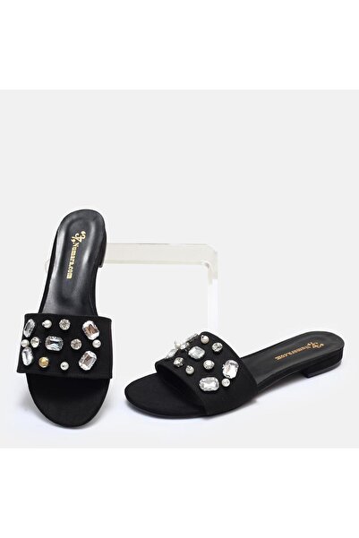 37Numara BÜYÜK NUMARA KADIN TAŞLI TERLİK 41-42-43-44 SİYAH SÜET