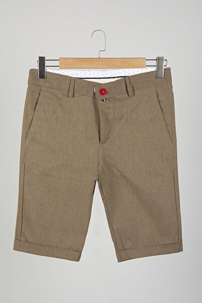 BUCADO Ανδρικό βαμβακερό λινό σορτς σε χρώμα μελί με λεπτή εφαρμογή