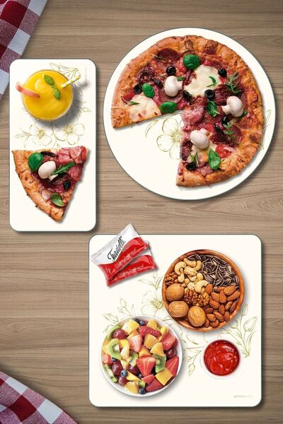 Decovetro Vintage Beige Floral Patterned 3-Piece Mixed Set - Glass Presentation Service