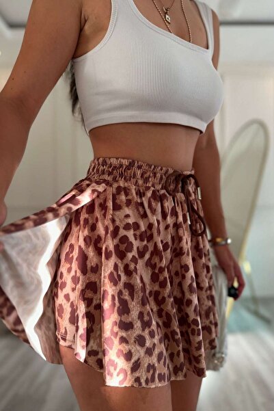style of style Leopar desenli içi şortlu etek