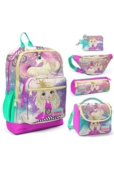 Coral High Water Green Unicorn 5-piece School and Daily Bag Set