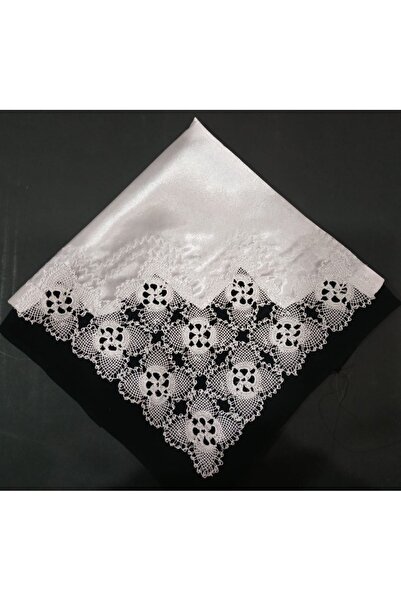 arzumçeyiz Tek Köşeli El Işi İğne Oyası Bohça 100*100 Cm Boyutunda - Beyaz Mo...