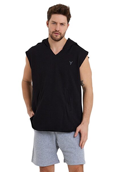 cervus Erkek Sıfır Kol Kapşonlu Spor Sweatshirt