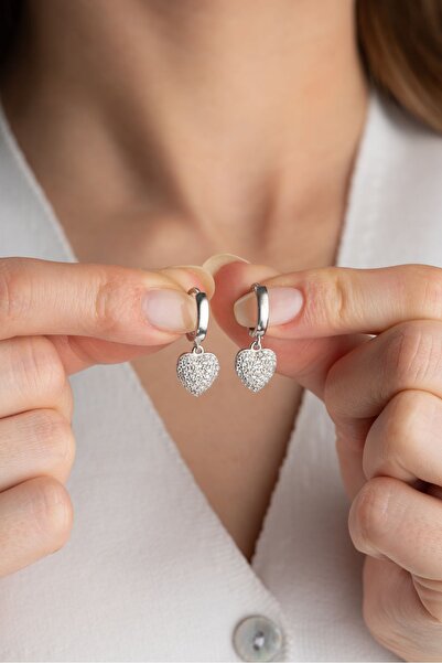 Silvano Jewelry 925 Ayar Gümüş Kalpli Halka Küpe