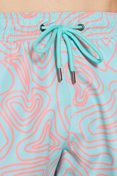 AC&Co / Altınyıldız Classics Gemusterte Badeshorts für Herren in Grün-Rosa mit normaler Passform und normalem Schnitt, schnell trocknend und mit Taschen