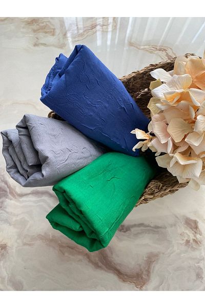 Mode Scarf Hijab Bamboo Scarf 3-Piece Shawl Set (blue-grey-benetton)