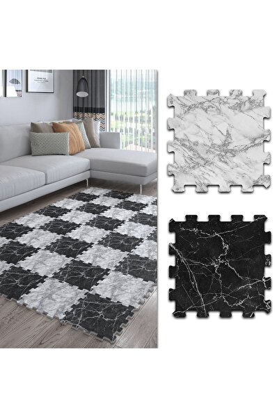 Genel Markalar Siyah Beyaz Mermer Desenli Salon Halısı Ths22 | Yapboz Halı | ...