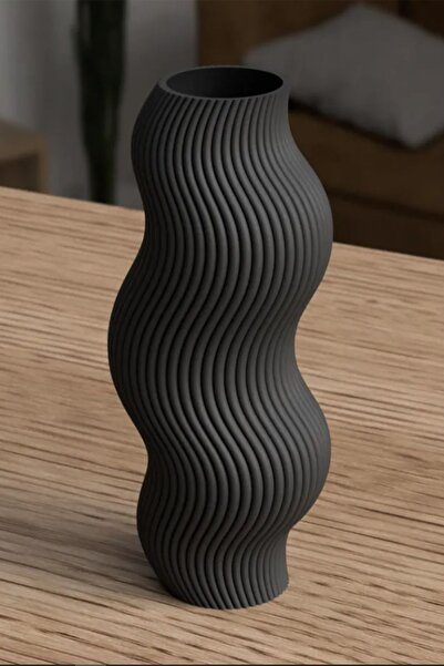 Wave Dekoratif Vazo, 19cm Modern Bohem Siyah Vazo 3D Baskı Sert Plastik
