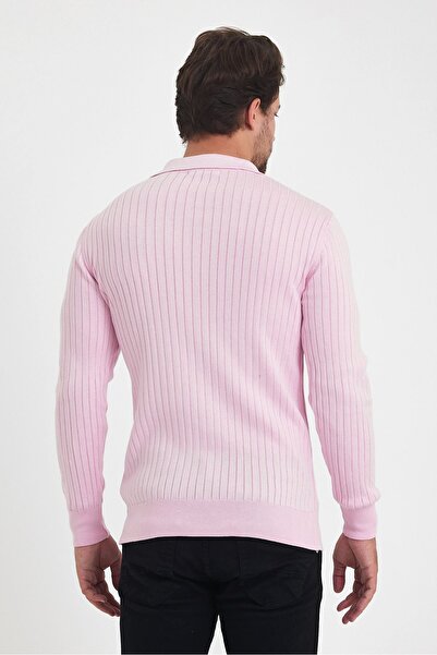 Tarz Cool Corded Knitwear Men's Polo Collar Sweater