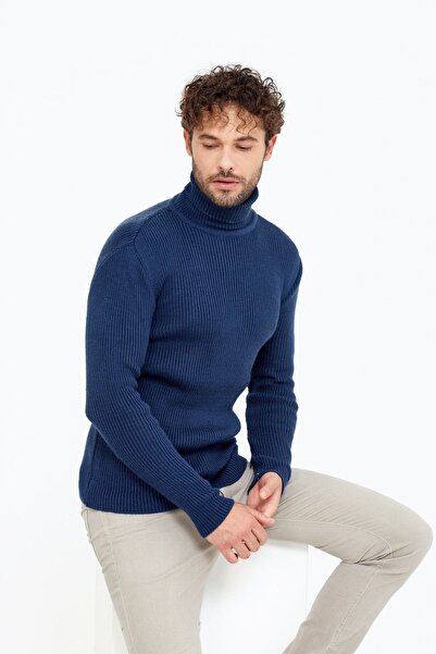 Tarz Cool Светло-синий свитер с воротником-стойкой -trzcm7781r02